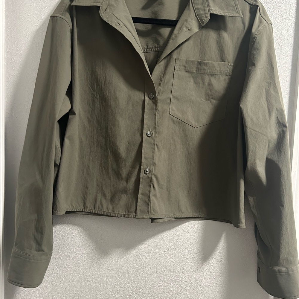 Athleta Olive Button-Down Shirt - image 4